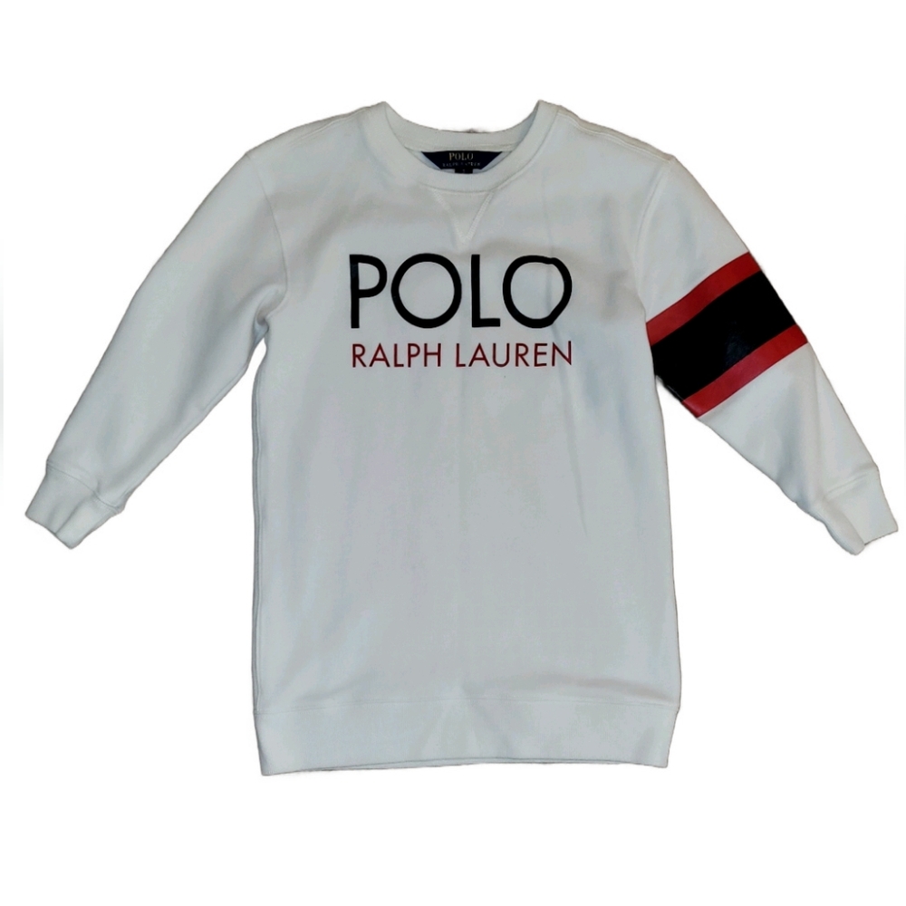 Polo Ralph Lauren White Sweatshirt Dress Red and Black Stripe